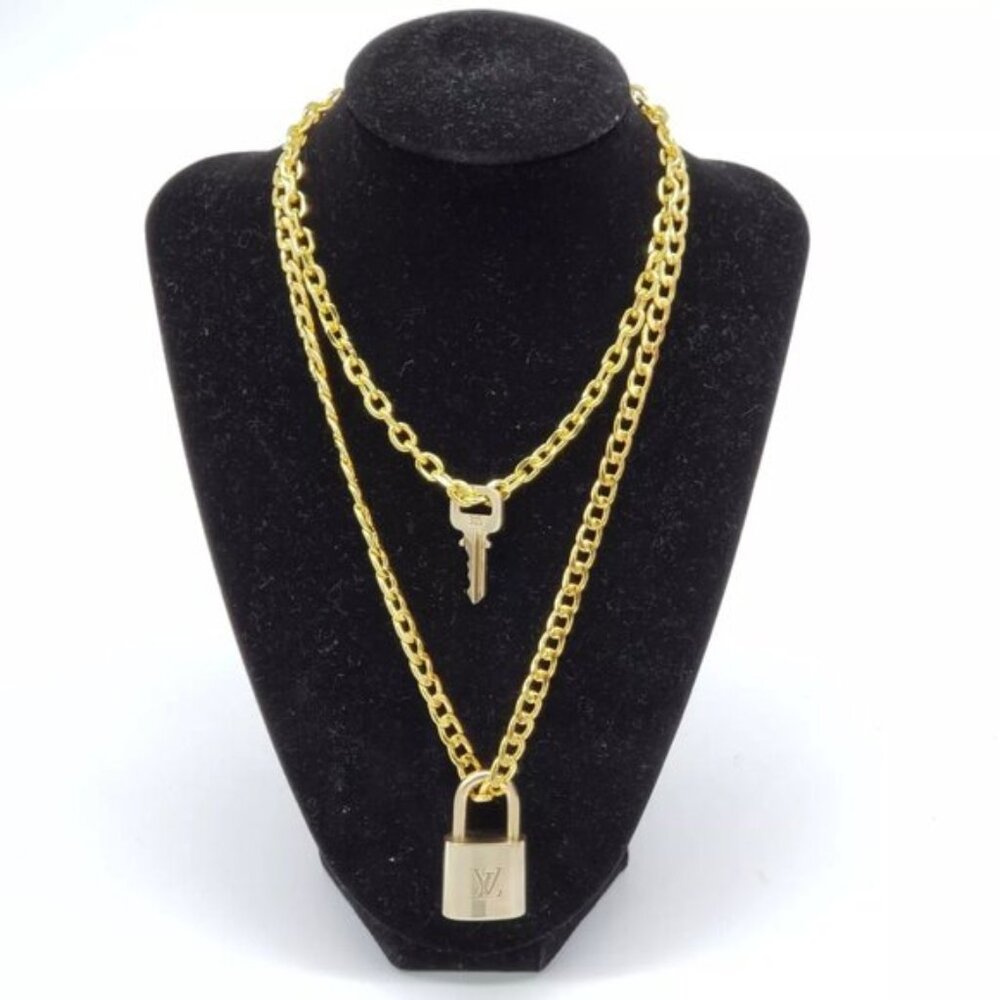Authentic Louis Vuitton Lock & Key with Unbranded 18k Gold Plated Cuban Chain